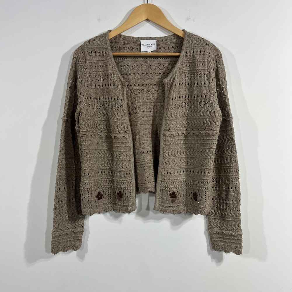 Willow & Wind Whimsigoth Granola Pointelle‎ Knit Coquette Boho Cardigan Small